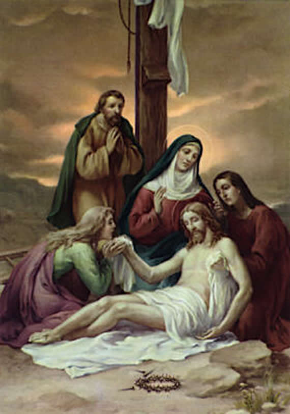 Thirteenth  station of the cross depicting Jesus is taken down from the cross