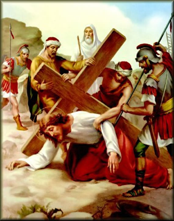 seventh  station of the cross depicting Jesus falls beneath His cross, the second time